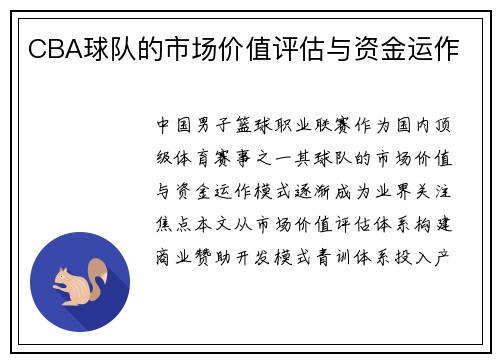 CBA球队的市场价值评估与资金运作