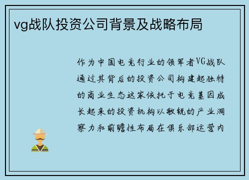 vg战队投资公司背景及战略布局
