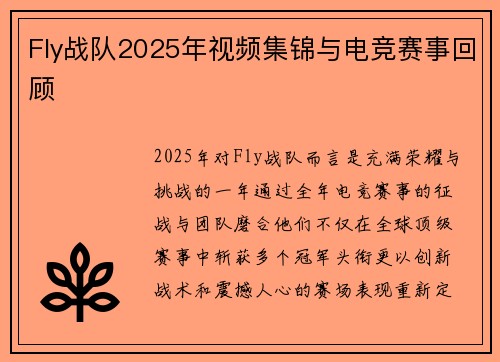 Fly战队2025年视频集锦与电竞赛事回顾